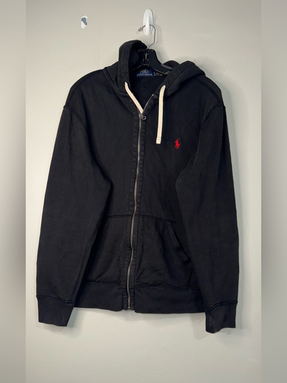 Polo by Ralph Lauren Black Zip-Up Hoodie with Red Pony